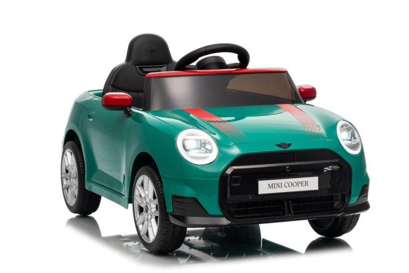 Beneo Elektrické auto BMW Mini Cooper 12V, zelené, USB vstup s Bluetooth připojením na MP3 přehrávač, 2,4GHz dálkové ovládání, 2 x 25W motor, lithiová baterie, LED světla, ORIGINÁLNÍ licence