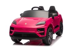 Elektrické autíčko Beneo Porsche Macan 12V s pohonom zadných kolies a licenciou (Jednomiestne), ružové, Lítiová batéria, široké sedadlo, Odpružené nápravy, 2,4 GHz Diaľkový ovládač, MP3 prehrávač so vstupom USB/AUX, LED svetlá