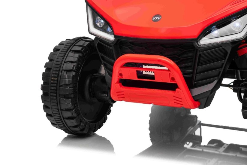 Elektrické auto Beneo T-REX Ride 4x4 dvoumístné 24V, červené, MP3 přehrávač se vstupem USB/AUX, pohon 4x4, lithiová baterie, odpružení, dálkové ovládání, LED světla