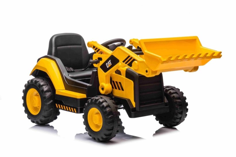 Beneo Licencovaný elektrický Bagr Caterpillar se svahovací lžící, Jednomístný, žlutý, USB vstupem na MP3 Přehrávači, Zadním pohonem s 2 x 30W Motory a Lithiovou baterií