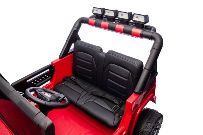Beneo Elektrické autíčko Toyota FJ Cruiser XXL s pohonom 4x4, licencované (Dvojmiestne), červené, Prenosná lítiová batéria, Vysoký podvozok, Dve sedadlá, Odpružená zadná náprava, 2,4 GHz Diaľkový ovládač, MP3 prehrávač s Bt, LED