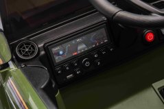 Elektrické autíčko Toyota Landcruiser 12V, army, široké jednomiestne sedadlo, 2,4 GHz diaľkové ovládanie, USB / AUX Vstup, Bluetooth, Odpruženie, Lítiová batéria, LED svetlá, 2 X 25W Motor, ORIGINÁL licencia