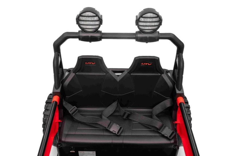 Elektrické auto Beneo T-REX Ride 4x4 dvoumístné 24V, červené, MP3 přehrávač se vstupem USB/AUX, pohon 4x4, lithiová baterie, odpružení, dálkové ovládání, LED světla