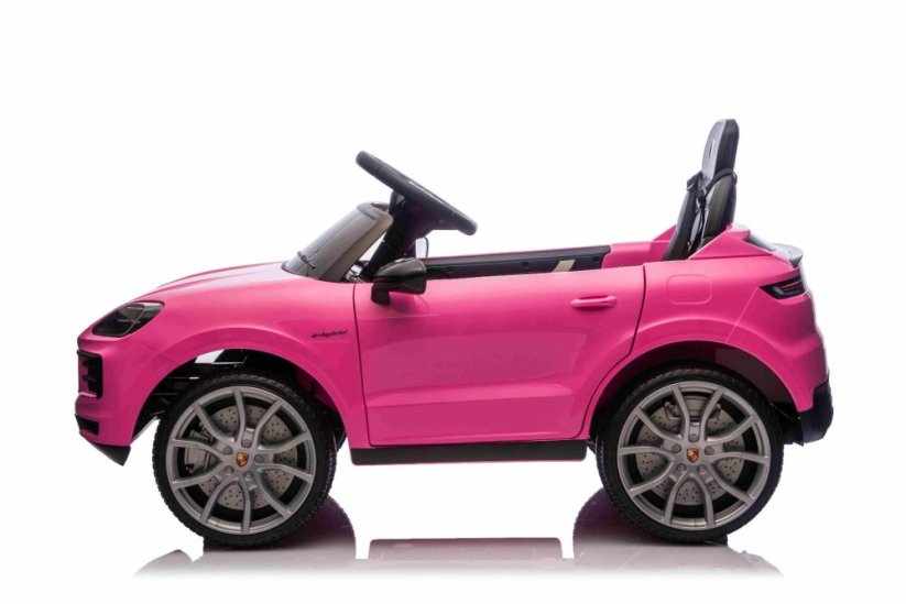 Elektrické autíčko Beneo Porsche Cayenne 12V s pohonem zadních kol a licencí (Jednomístné), růžové, Lithiová baterie, široké sedátko, Odpružené nápravy, 2,4 GHz Dálkový ovladač, MP3 přehrávač se vstupem USB/AUX, LED světla