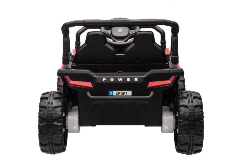 Beneo Elektrické autíčko UTV Small 12V, červený, Pohon zadních kol, 12V baterie, Plastová kola, široké dvojité sedátko, 2,4 GHz Dálkový ovladač, Jednomístné, MP3 přehrávač se vstupem USB/SD, LED Světla