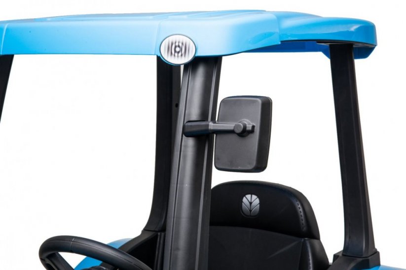 Elektrický traktor NEW HOLLAND-T7 12V, Jednomístné, modré, Koženkové sedadlo, MP3 Přehrávač s USB vstupem, Zadní pohon, 2x 35W Motor, EVA kola, 2,4 GHz Dálkové Ovládání, Originál licence