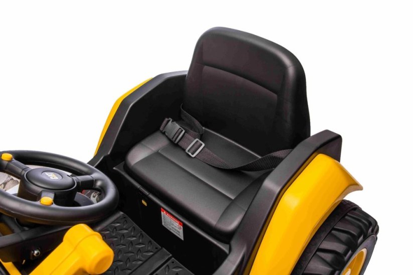 Beneo Licencovaný elektrický Bagr Caterpillar se svahovací lžící, Jednomístný, žlutý, USB vstupem na MP3 Přehrávači, Zadním pohonem s 2 x 30W Motory a Lithiovou baterií