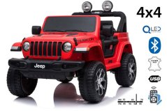 Beneo Elektrické autíčko JEEP Wrangler, Jednomiestne, Kožené sedadlá, Rádio s Bluetooth prehrávačom, SD/USB vstup, červené