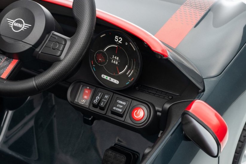 Beneo Elektrické auto BMW Mini Cooper 12V, černé, USB vstup s Bluetooth připojením na MP3 přehrávač, 2,4GHz dálkové ovládání, 2 x 25W motor, lithiová baterie, LED světla, ORIGINÁLNÍ licence