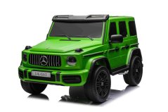 Beneo Elektrické autíčko Mercedes-Benz G63 AMG 4x4² Dvoumístné 24V, zelené lakované, MP4 Přehrávač s USB/AUX vstupem, Pohon 4x4, Baterie 12V14Ah, 4 x 200W Motory, EVA kola s odpružením, Koženková sedadla, Dálkový ovladač