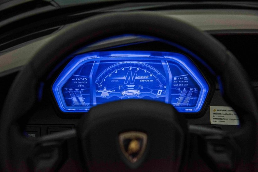 Beneo Elektrické autíčko Lamborghini Aventador 12V Dvoumístné, Bílé, 2,4 GHz dálkové ovládání, USB / SD Vstup, odpružení, vertikální otvírací dveře, měkké EVA kola, 2X MOTOR, ORIGINAL licence