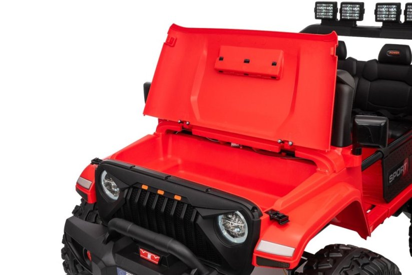 Elektrické autíčko Beneo Motors OFFRIDE 4x4² Dvoumístné 12V, červené, MP3 Přehrávač s USB/AUX vstupem, Pohon 4x4, Lithiová Baterie, EVA kola s odpružením, Dálkový ovladač, LED Světla