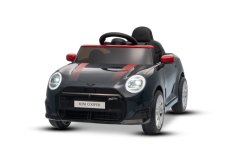 Beneo Elektrické autíčko BMW Mini Cooper 12V, čierne, USB Vstup s Bluetooth pripojením na MP3 Prehrávači, 2,4 GHz diaľkové ovládanie, 2 x 25W Motor, Lítiová batéria, LED svetlá, ORIGINAL licencia