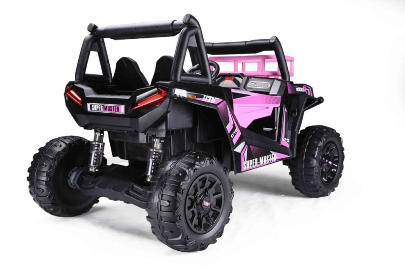 Beneo Elektrické autíčko UTV 24V, ružové, dvojmiestné, 2 x 200 W Motor, Lítiová batéria, EVA kolesá, odpružené nápravy, ektrická brzda, čalúnené sedadlo, 2,4 GHz DO, Dvojmiestne, USB, SD karta