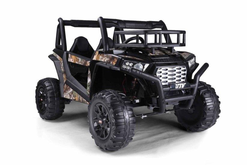 Beneo Elektrické autíčko UTV 24V, černé, dvoumístné, 2 x 200 W Motor, Lithiová baterie, EVA kola, odpružené nápravy, ektrická brzda, čalouněné sedátko, 2,4 GHz DO, Dvoumístné, USB, SD karta