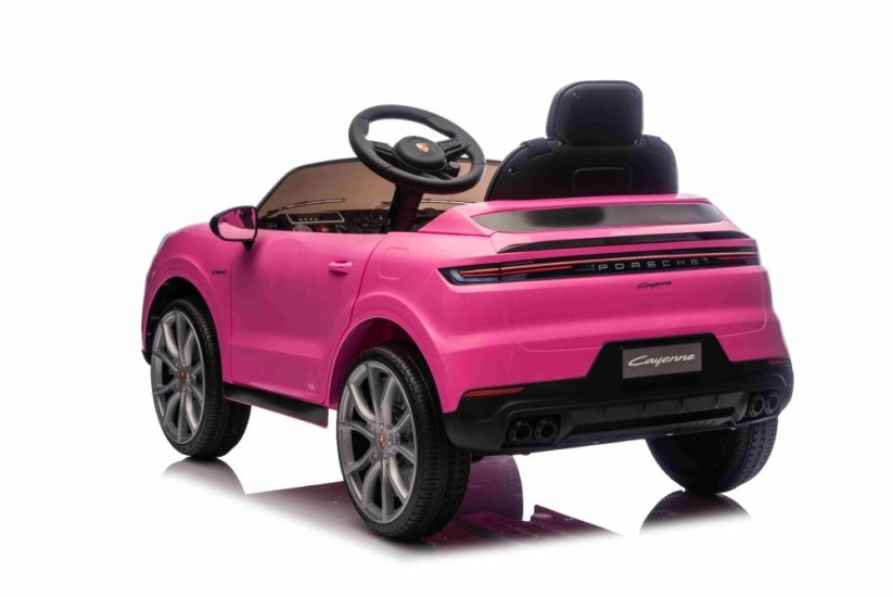 Elektrické autíčko Beneo Porsche Cayenne 12V s pohonem zadních kol a licencí (Jednomístné), růžové, Lithiová baterie, široké sedátko, Odpružené nápravy, 2,4 GHz Dálkový ovladač, MP3 přehrávač se vstupem USB/AUX, LED světla