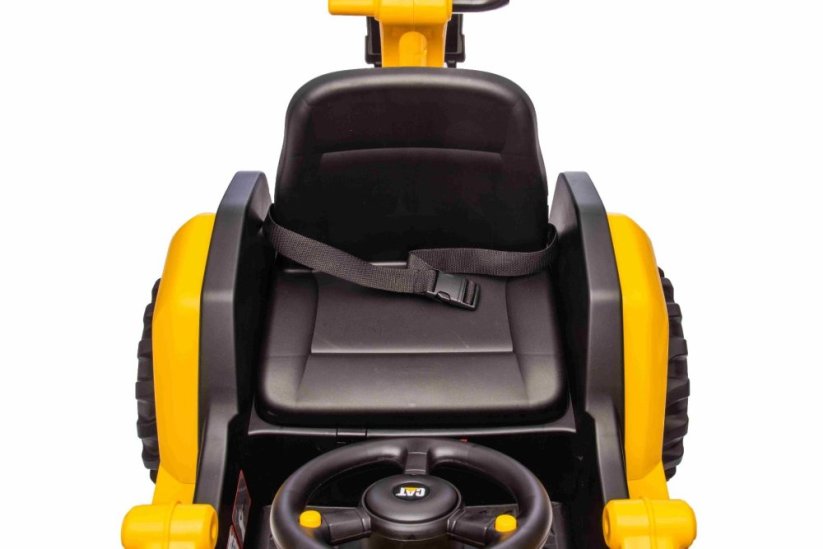 Beneo Licencovaný elektrický Bagr Caterpillar se svahovací i výkopovou lžící, Jednomístný, žlutý, USB vstupem na MP3 Přehrávači, Zadním pohonem s 2 x 30W Motory a Lithiovou baterií